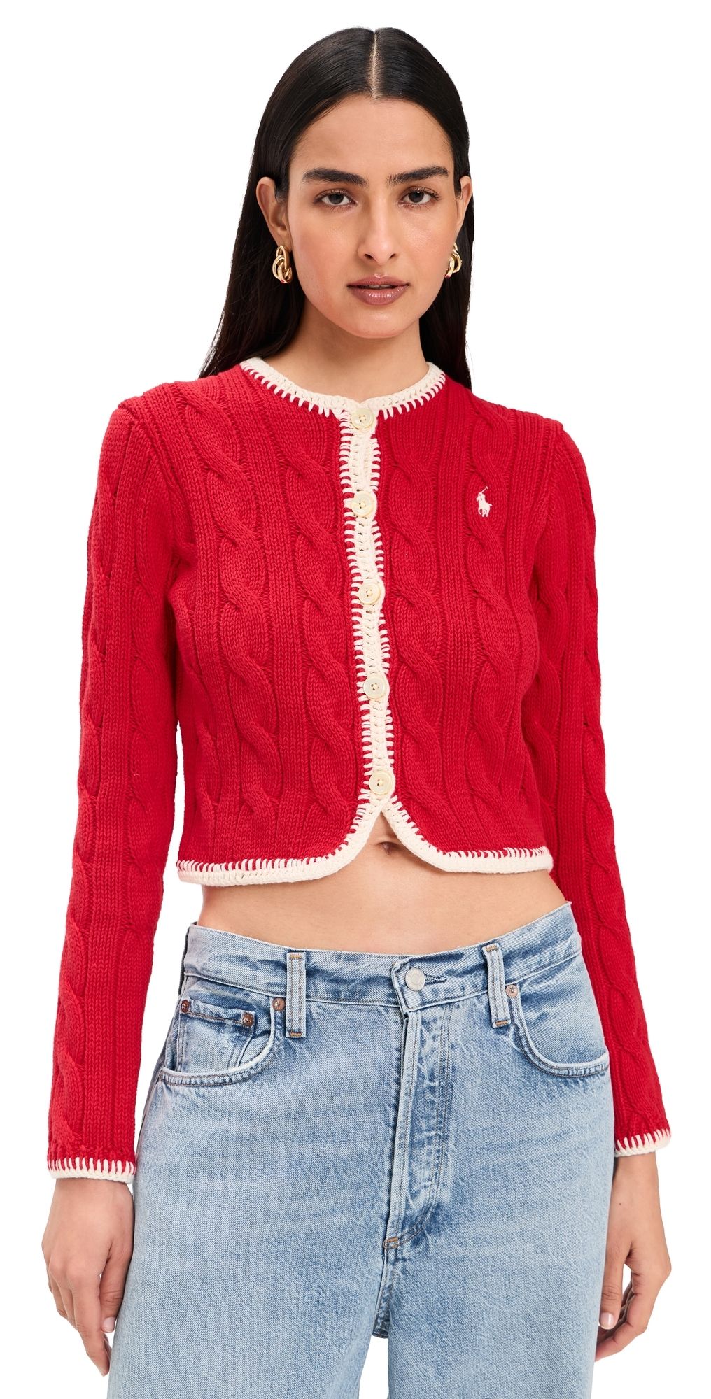 Polo Ralph Lauren Cable Knit Cardigan CRUISE RED XXL