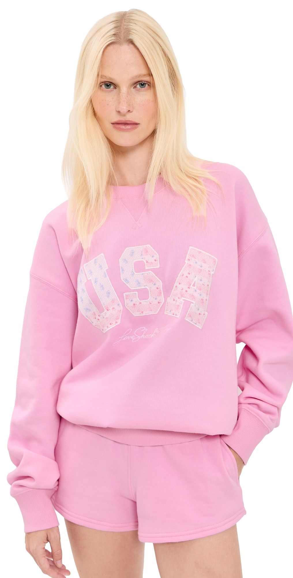 LoveShackFancy Palo USA Fleece Pullover SUNBEAM PINK XS/S