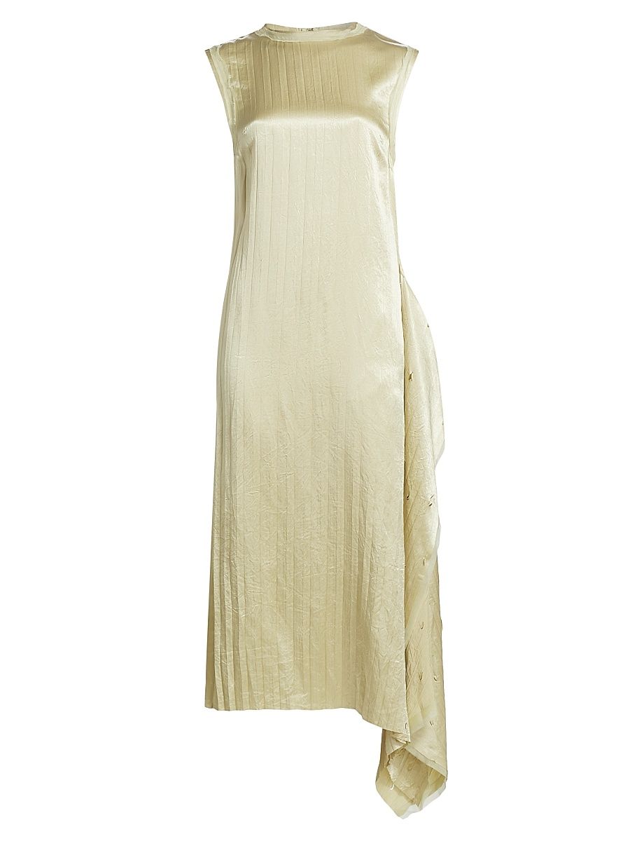 Women's Crinkled Satin Laser-Cut Shift Dress - Pistachio - Size 10