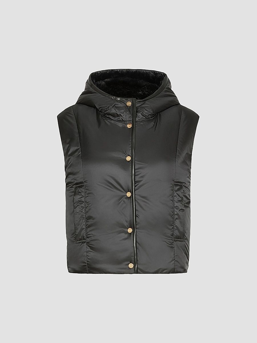 Women's Reversible Gilet in Water Repellent Plain Weave Fabric - Black - Size 12