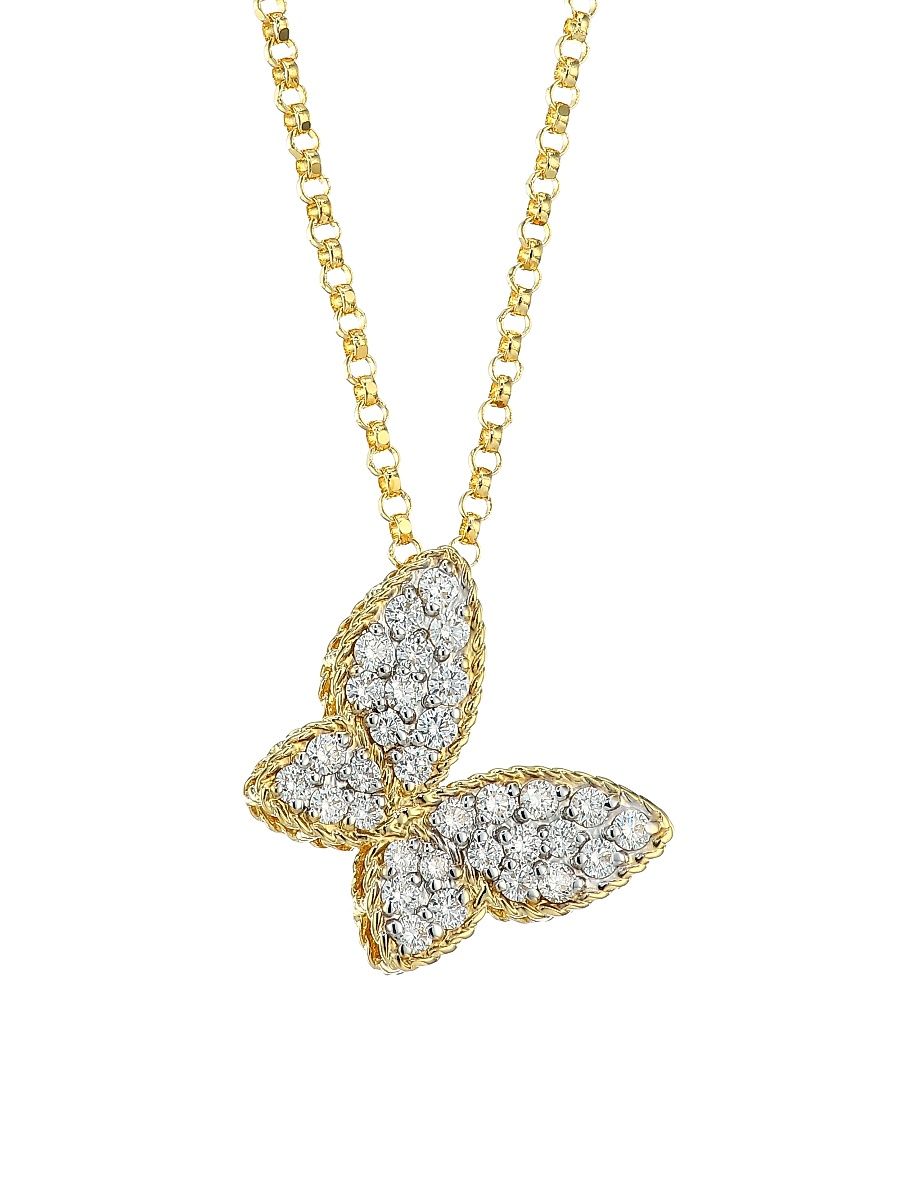 Women's Princess Treasures 0.25 TCW Diamond, 18K Yellow Gold and 18K White Gold Butterfly Pendant Necklace - Gold