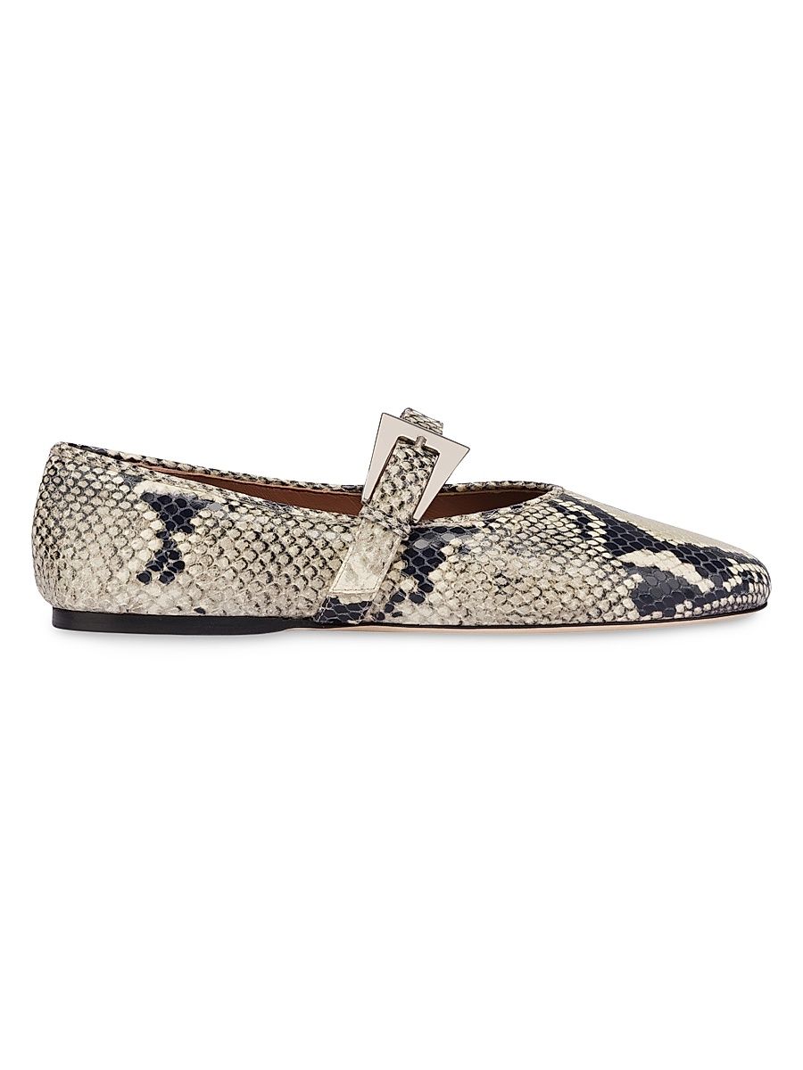 Women's Sveva Python-Print Leather Ballet Flats - Naturale - Size 10.5
