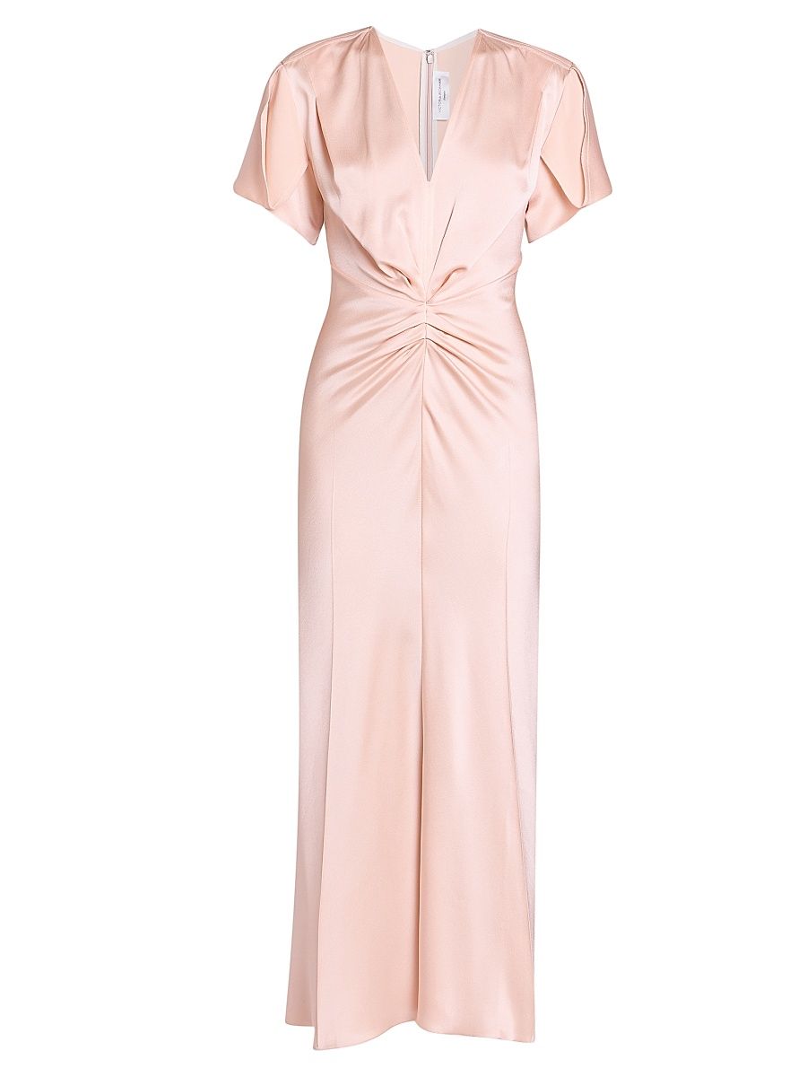 Women's Eve Satin Gathered Waist Midi-Dress - Blossom - Size 0
