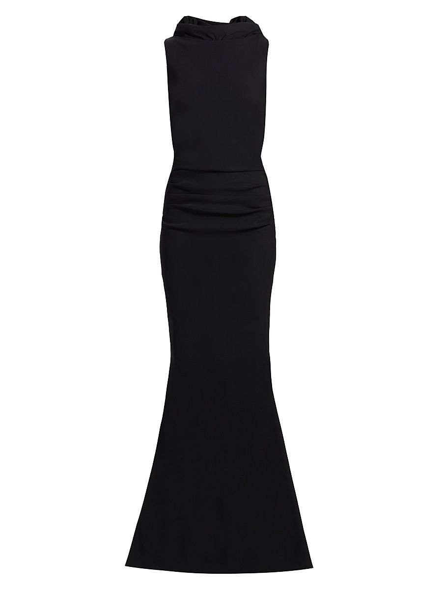 Women's Taniko Embellished Low-Back Jersey Gown - Black - Size 16
