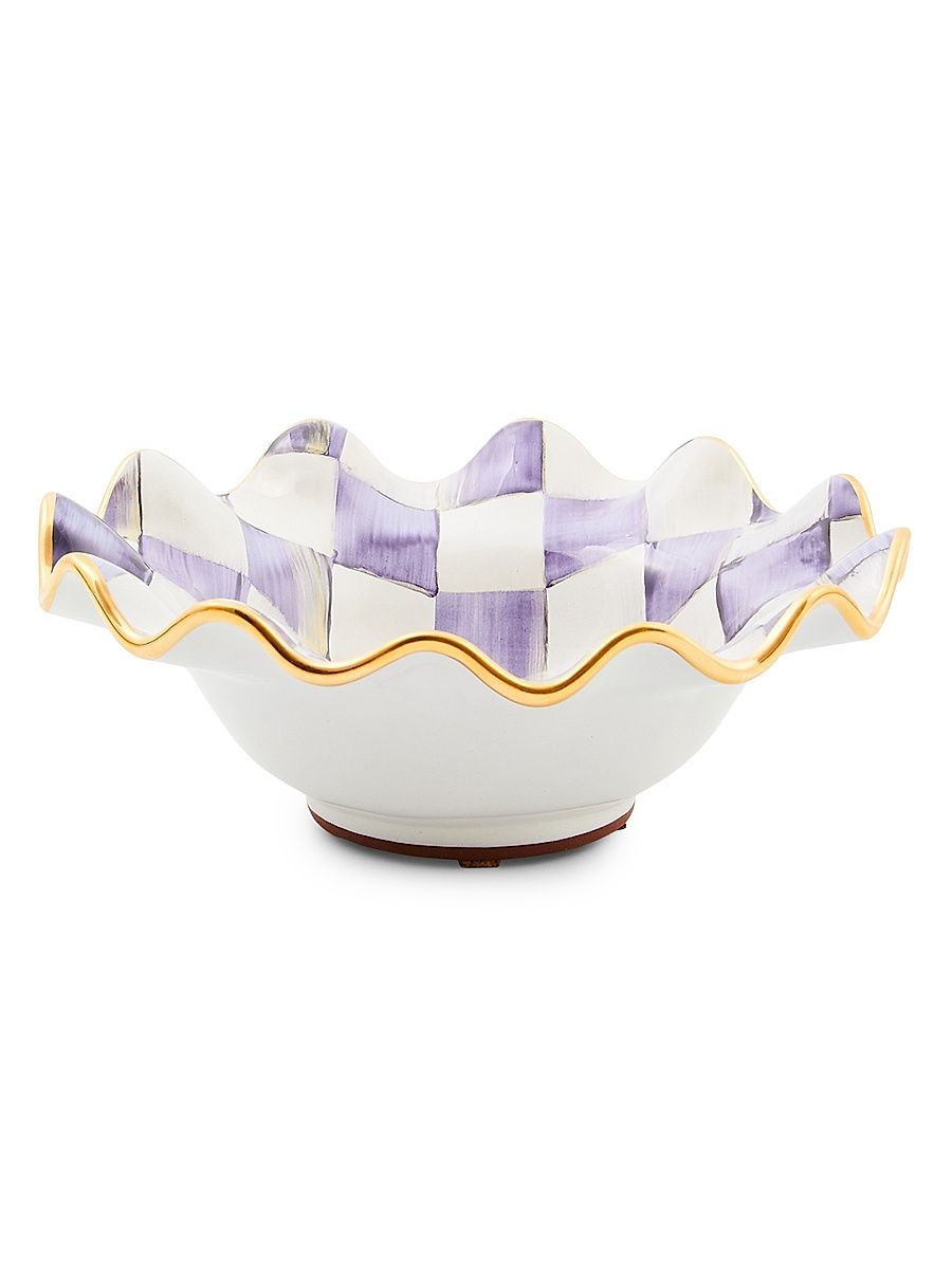 Plum Check Fluted Ceramic Breakfast Bowl
