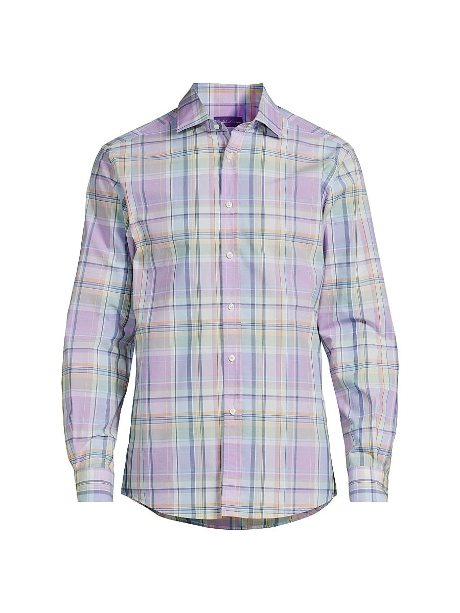 Men's Plaid Cotton Shirt - Purple Multi - Size Small