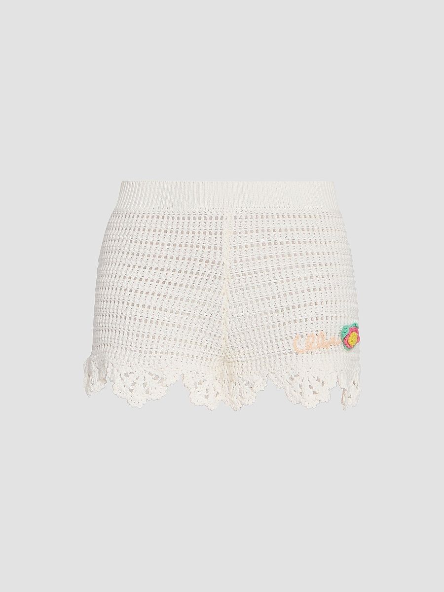 Women's À La Plage Logo-Detail Crochet Cotton Shorts - Iconic Milk - Size XS