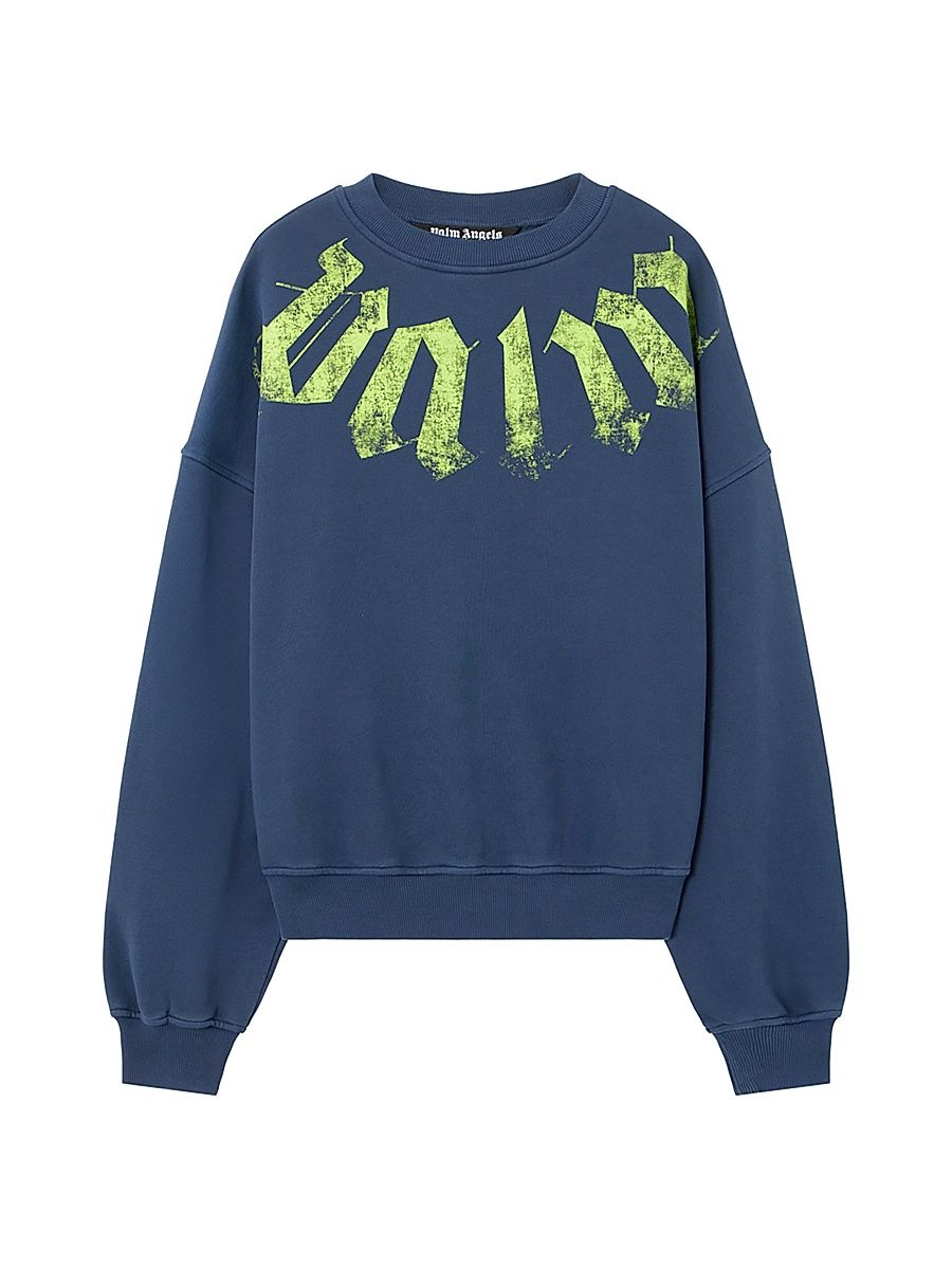 Men's Big Neck Logo Crewneck Sweatshirt - Navy Blue Lime - Size XXL