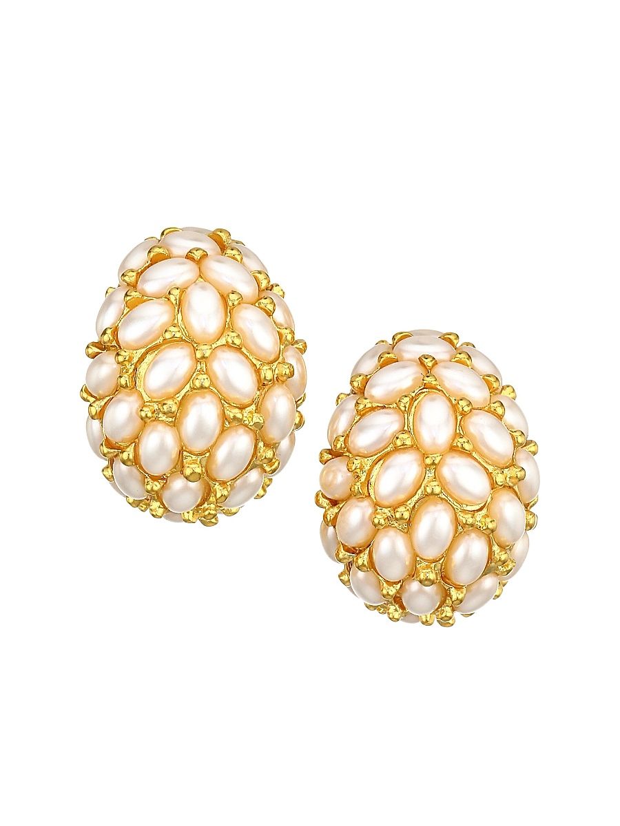 Women's Faux Pearl Cabochon Hoop Clip-On Earrings - Pearl