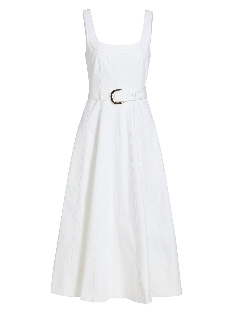 Women's Cambree Belted Denim Midi-Dress - White - Size 14