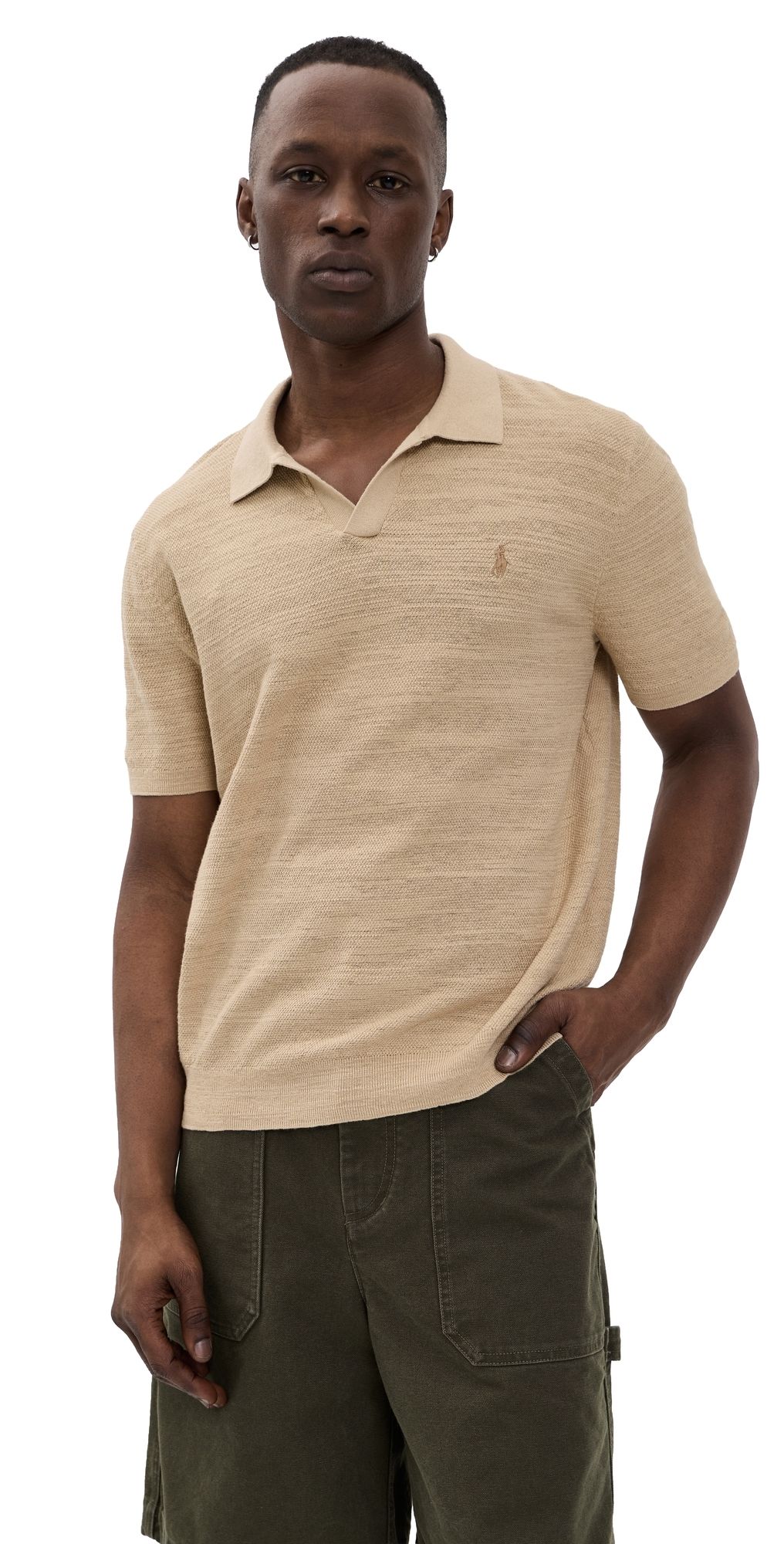 Polo Ralph Lauren Textured Cotton Polo Shirt Dune Tan/Deckwash White XS