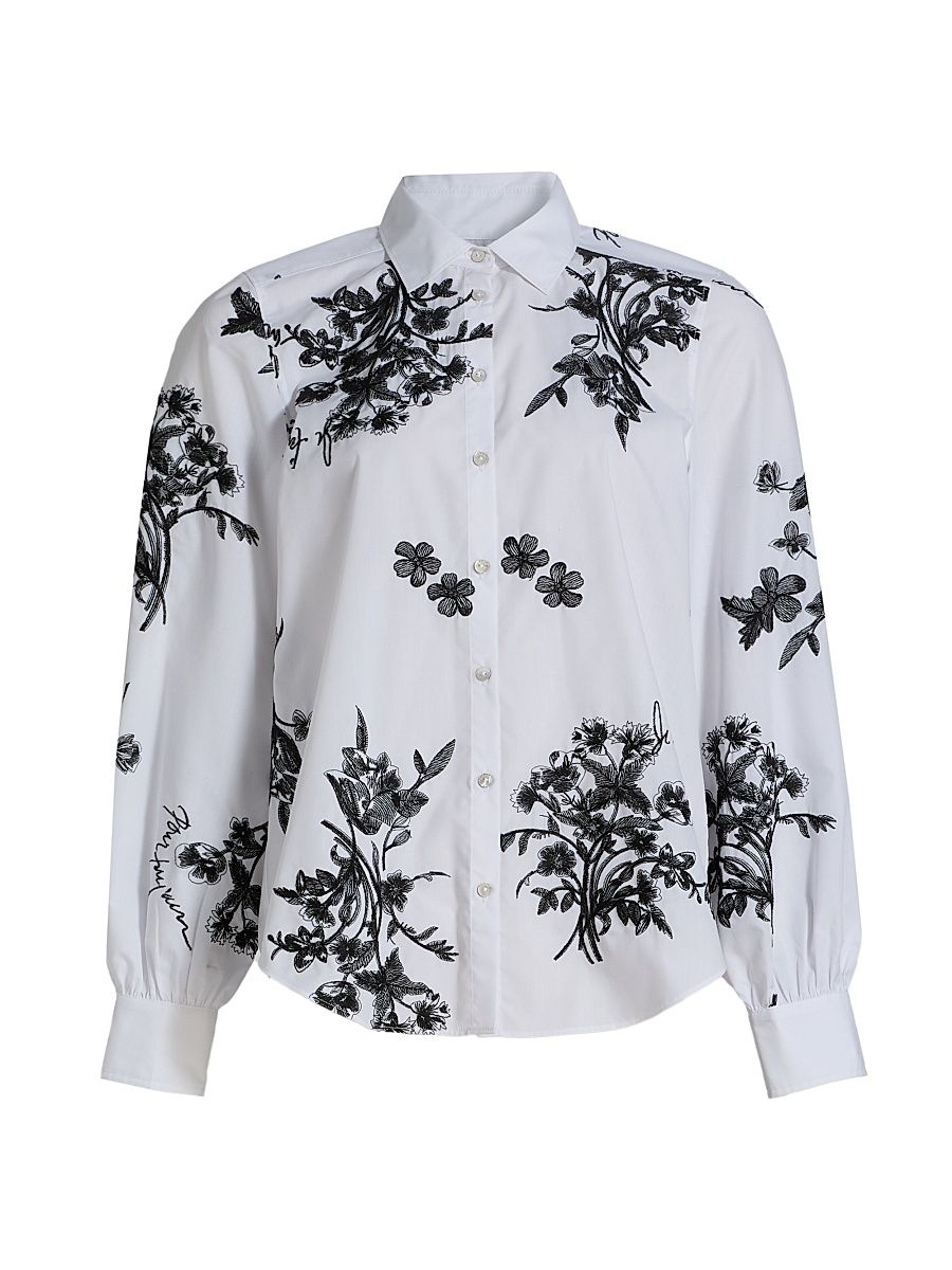 Women's Esha Wildflower Whimsy Shirt - White Black - Size XS