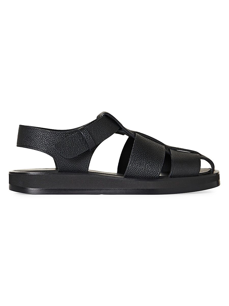 Women's Fisherman Flat Leather Sandals - Black - Size 10.5