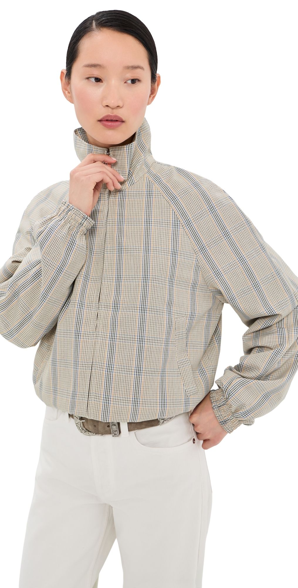 Acne Studios Plaid Bomber Funnel Neck Jacket Brown/Blue 38