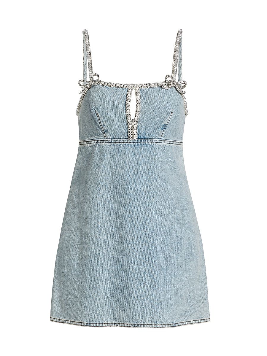 Women's Denim Pearl-Trim Minidress - Light Blue - Size 8