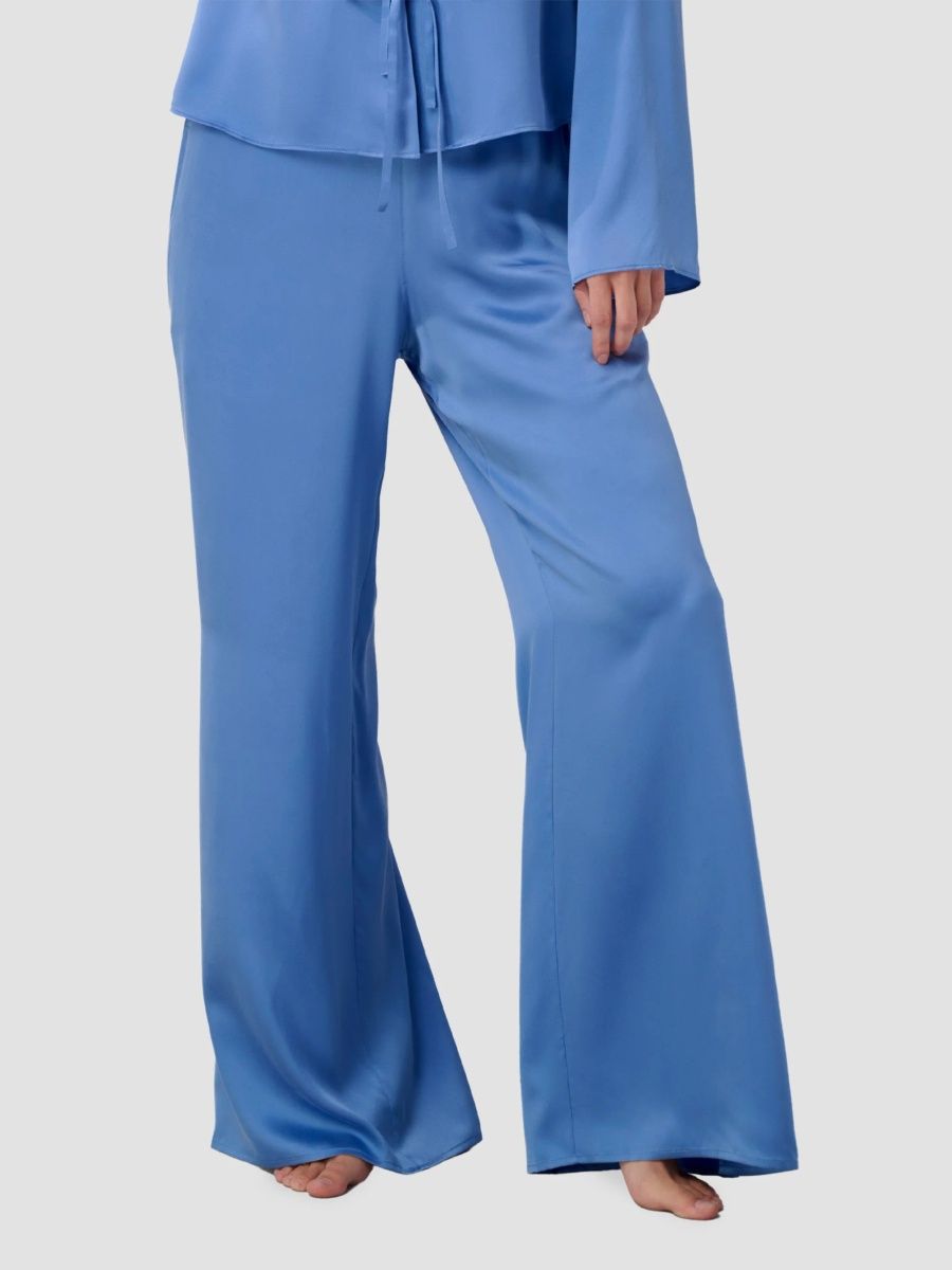 Lunya Women's Washable Silk Tie Front Pant Set - Current Blue - Size Medium