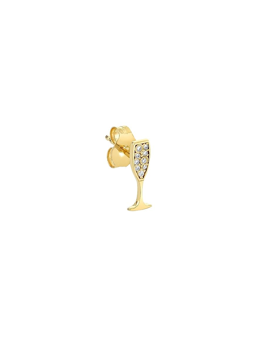 Women's 14K Yellow Gold & 0.07 TCW Diamond Champagne Glass Stud Earring - Yellow Gold