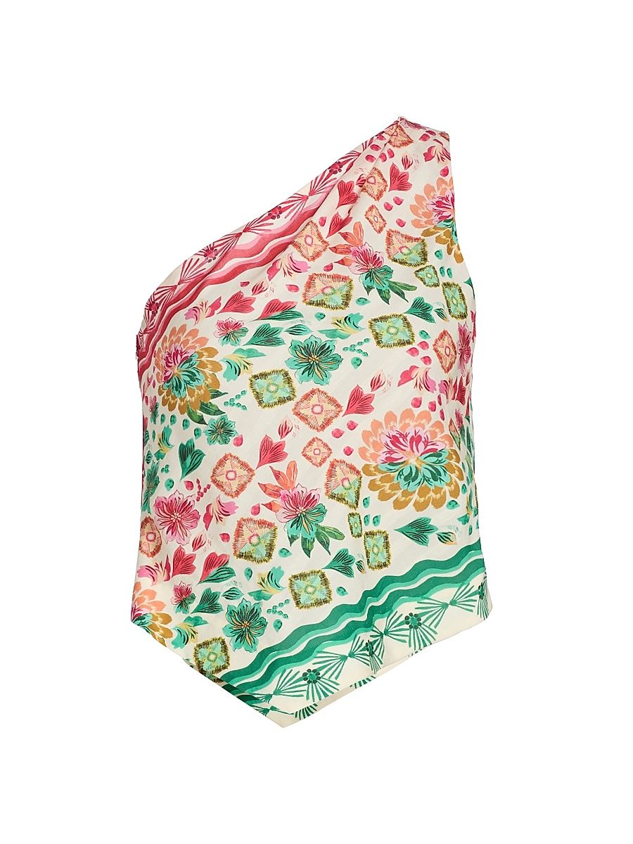 Women's Madeline Two-Tone Floral Asymmetric One-Shoulder Top - Sunrise Ornamental - Size 8