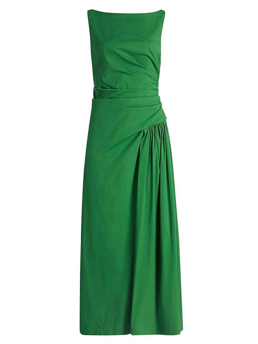 Women's Poplin Cotton-Blend Flounce Midi-Dress - Fern - Size 16