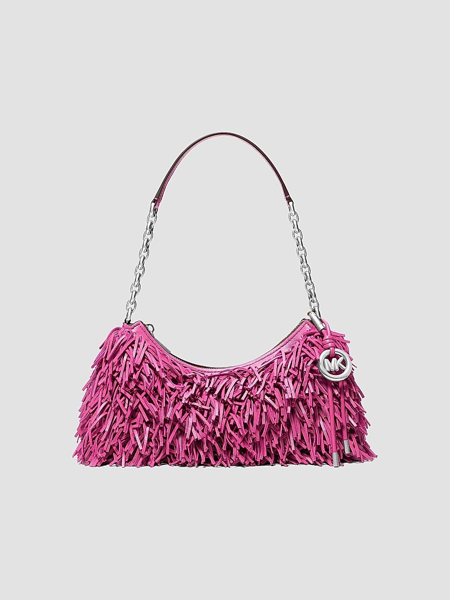 MICHAEL Michael Kors Women's Nolita Medium Fringed Leather Pouchette - Raspberry