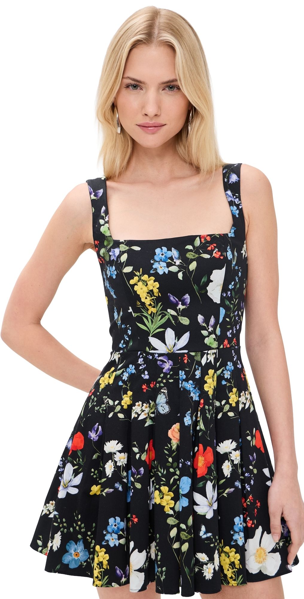 ALICE + OLIVIA Veda Pleated Mini Dress Twisting Vines Black 4