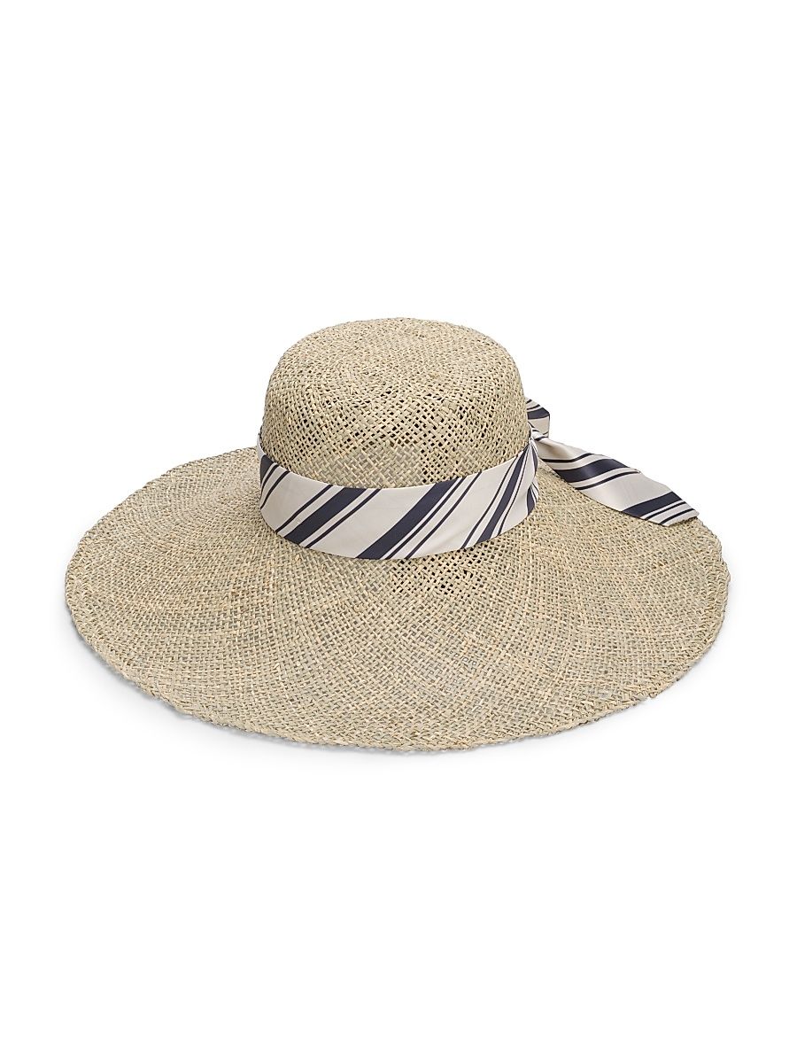 Women's Garden Seagrass Sun Hat - Black White Stripe - Size Large