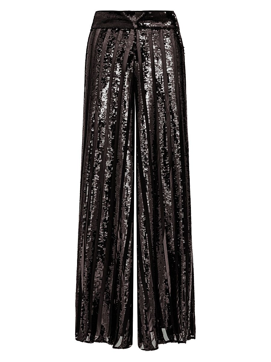 Women's Candelaria Sequined Wide-Leg Relaxed-Fit Pants - Black - Size 10