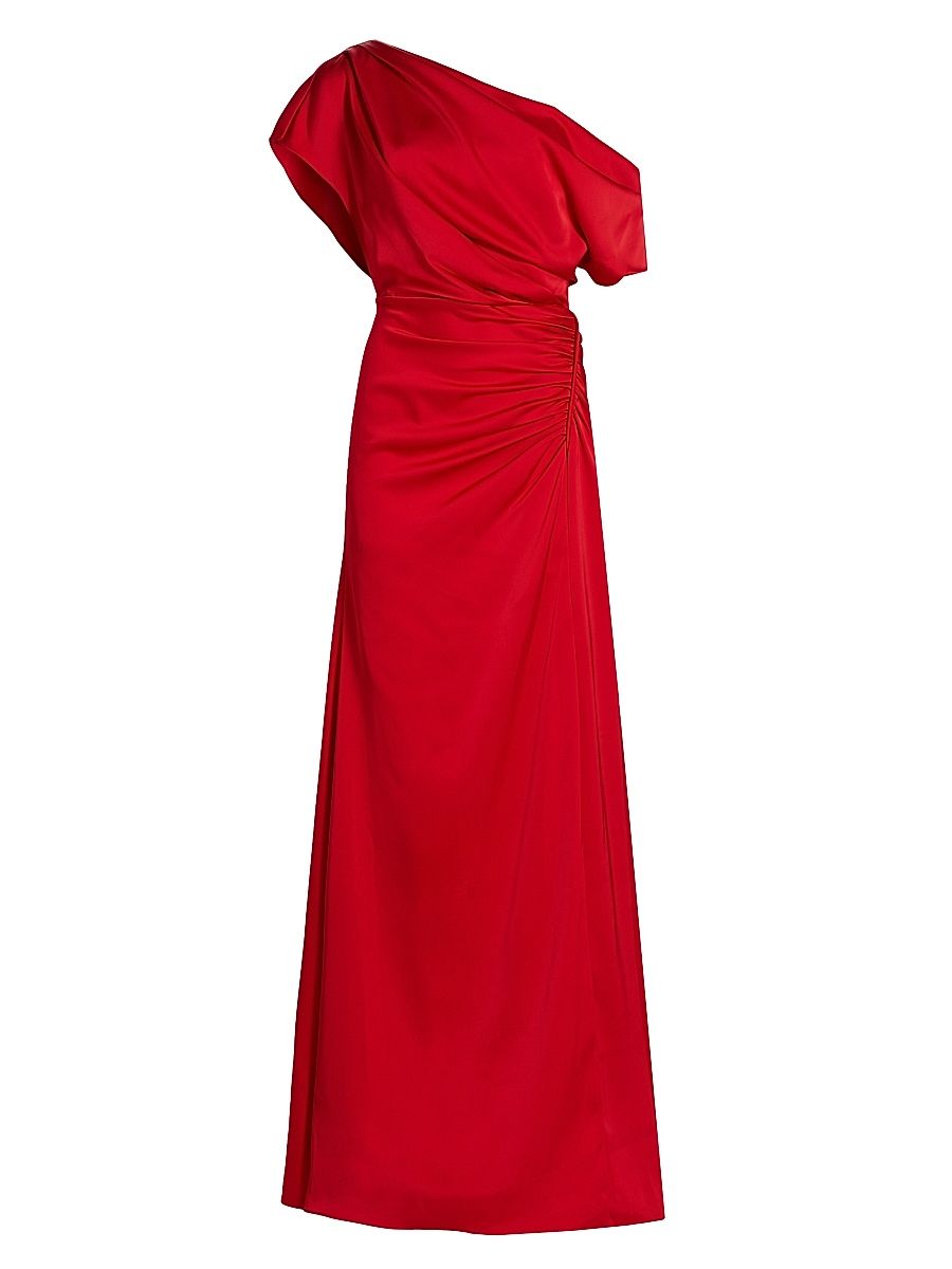 Women's Kacey Ruched Asymmetrical Gown - Poppy - Size 14