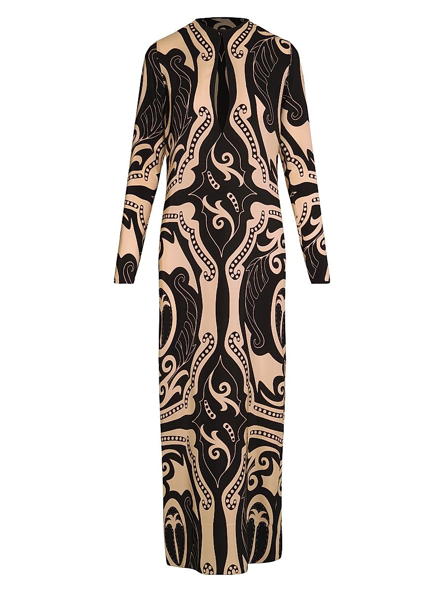 Women's Micaela Libertad Geometric Silk Maxi Dress - Black Ecru - Size 4