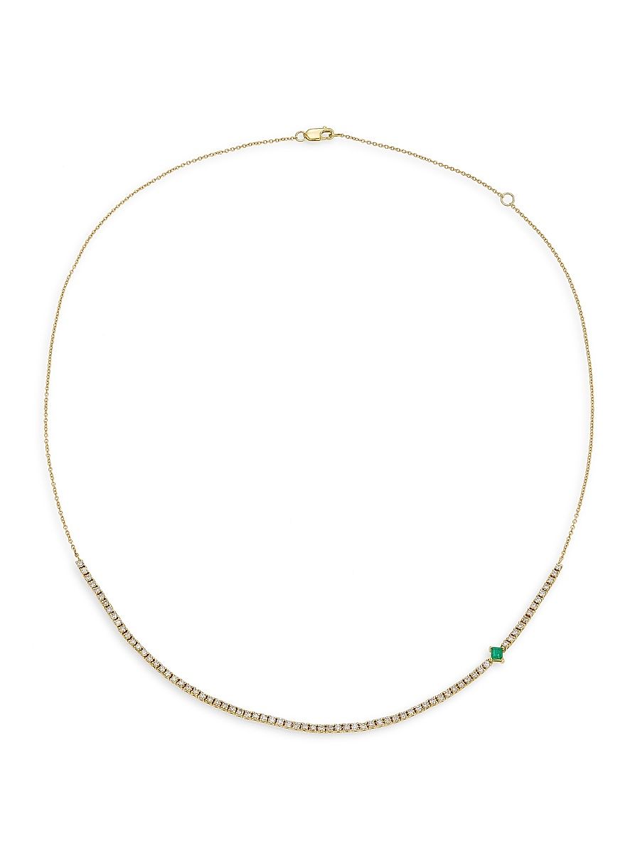 Women's 14K-Yellow-Gold, Emerald & 1.35 TCW Diamond Chain Necklace - Yellow Gold
