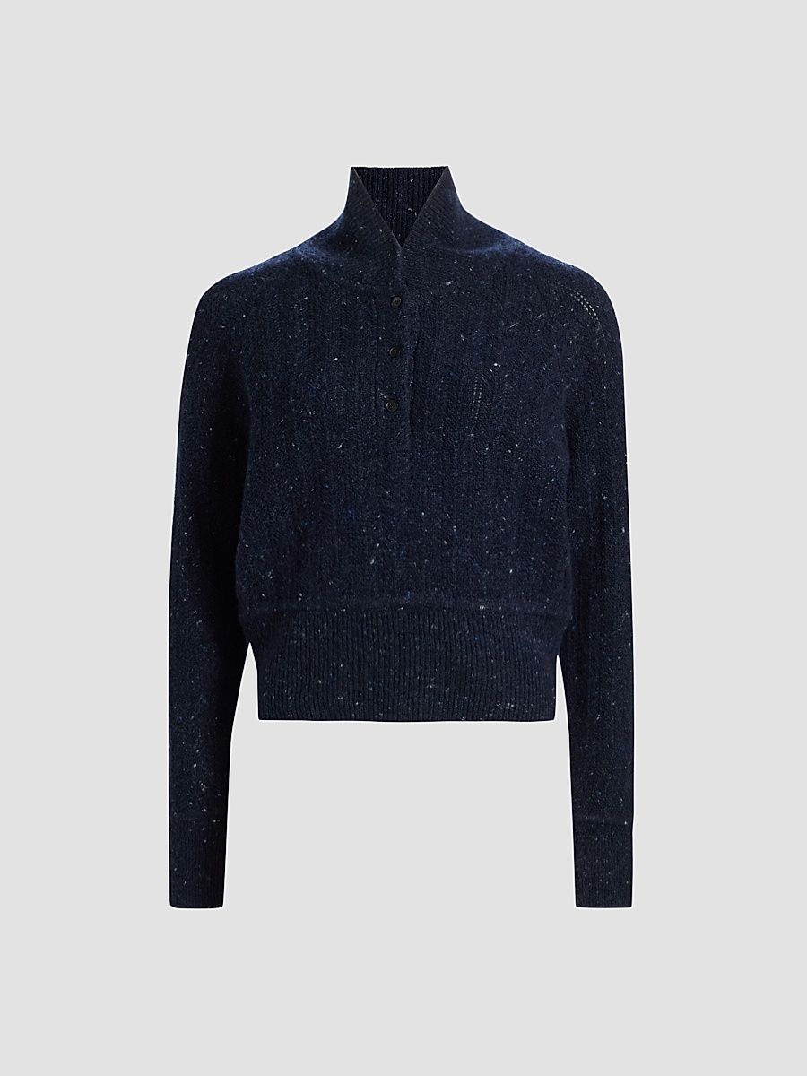 Women's Cropped Henley Sweater - Navy Melange - Size XL