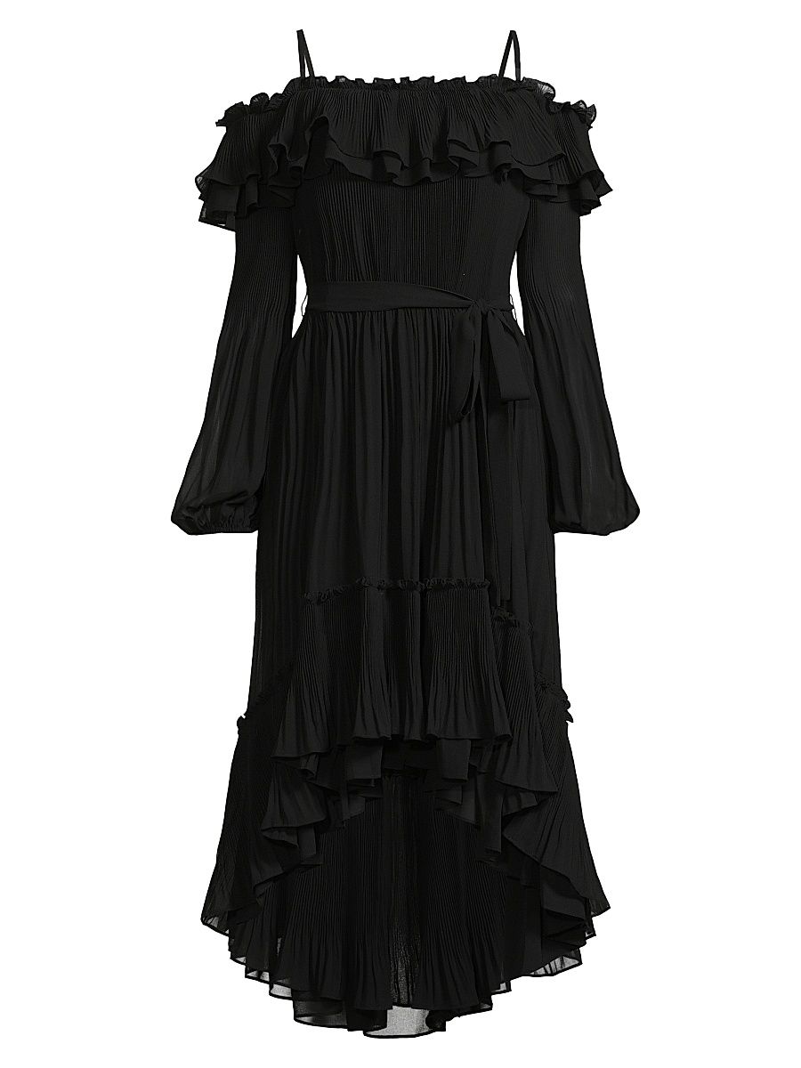 Women's Holland Pleated Ruffled High-Low Dress - Black - Size Large