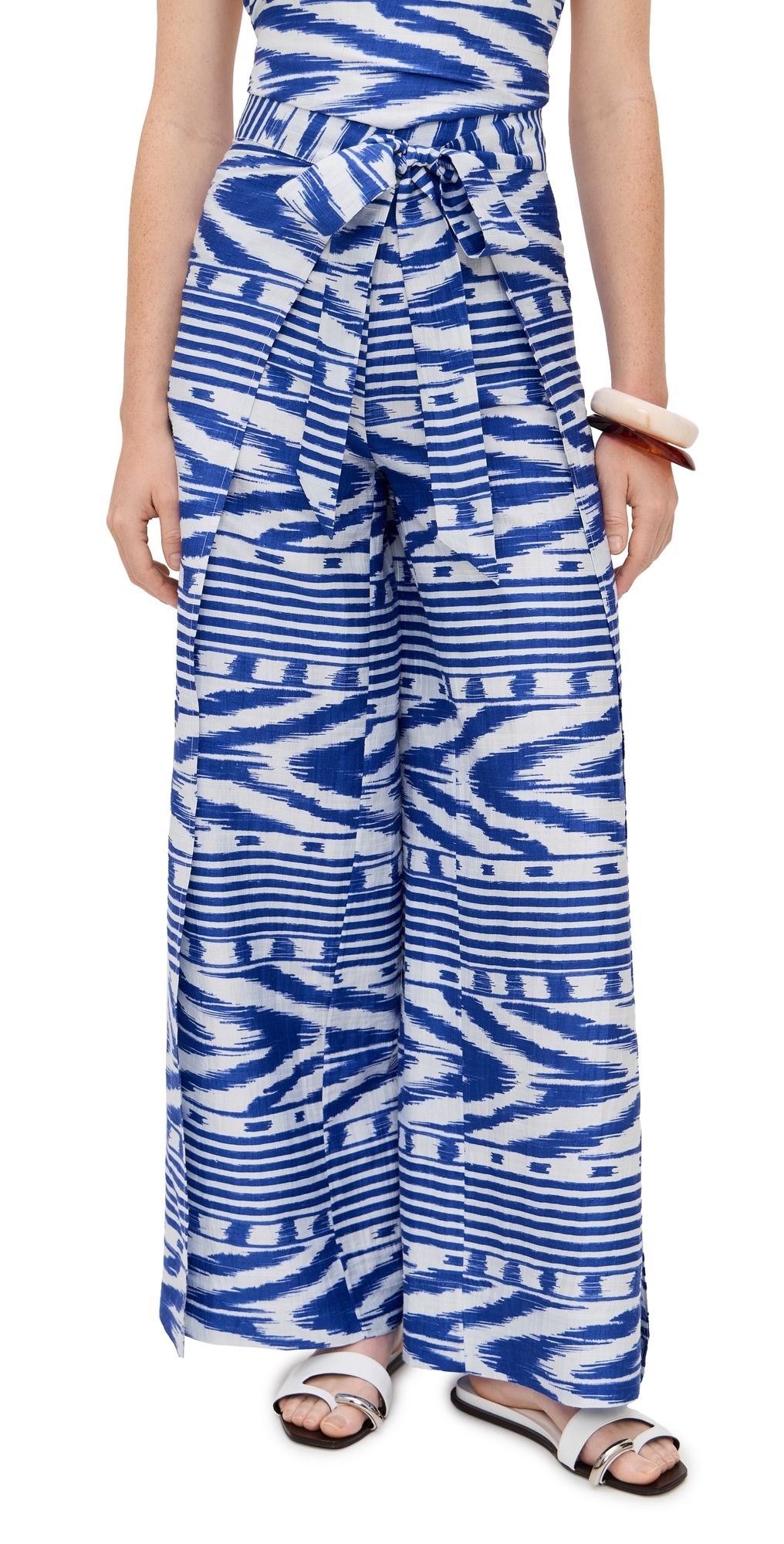 Coniglio Palm Beach Silk Two Panel Wrap Pants Ikat Stripe French Blue 1