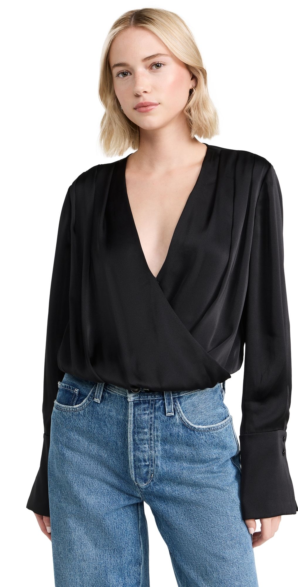 Favorite Daughter The Date Blouse Thong Bodysuit Black XS