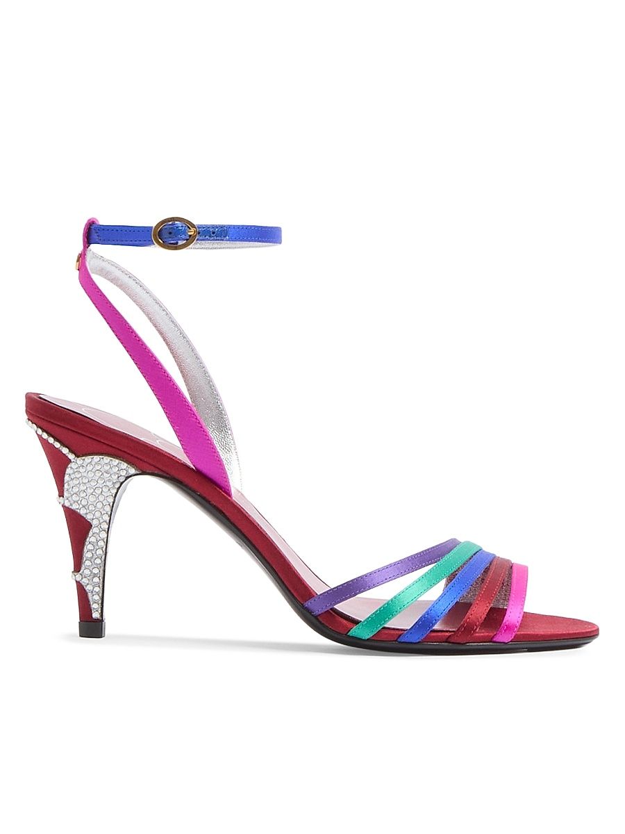 Women's Ladycrush 85MM Satin Sandals with Crystals - Multicolour Silver - Size 6.5