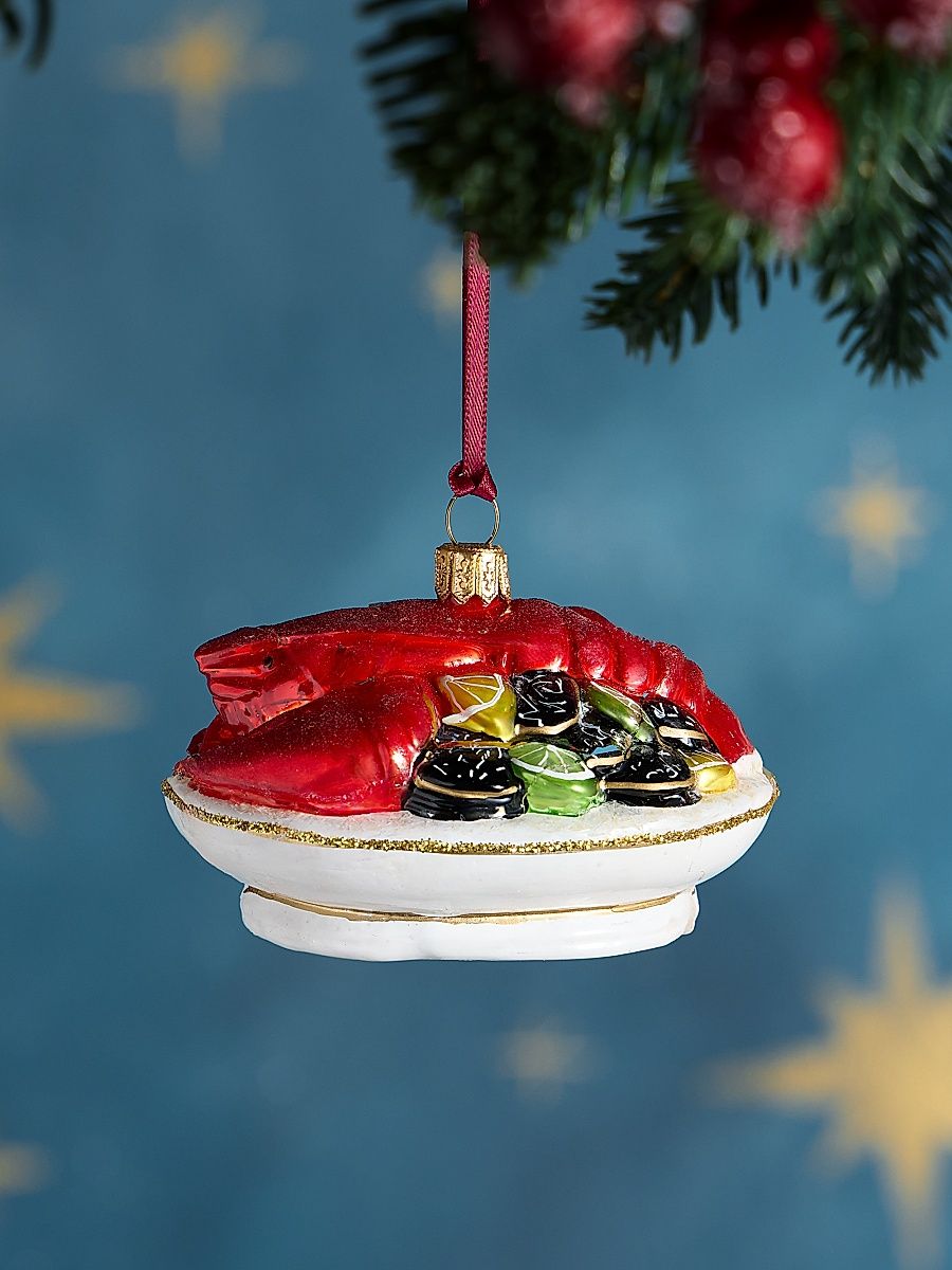 Lobster With Mussels Glass Ornament