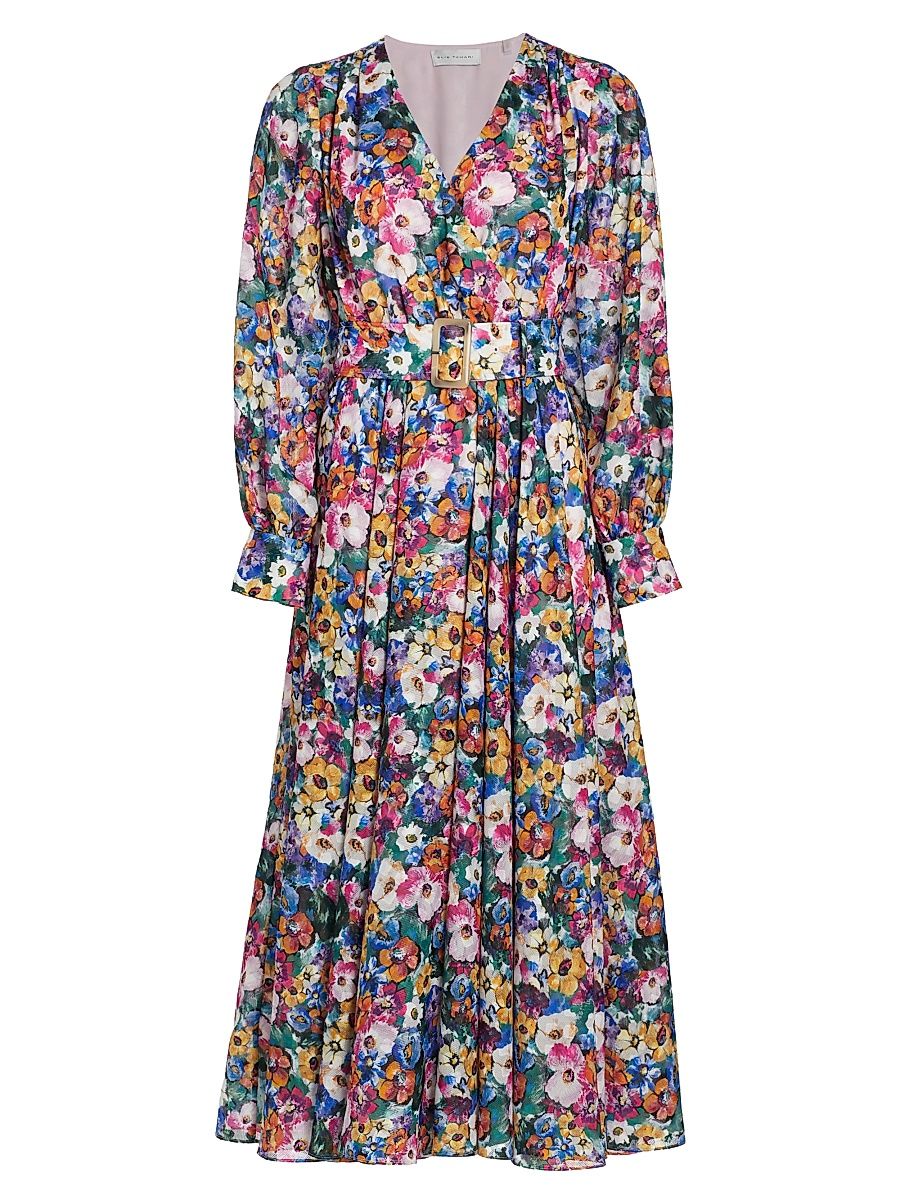 Women's Milena Floral Tie-Waist Midi-Dress - Camellia Floral - Size 6