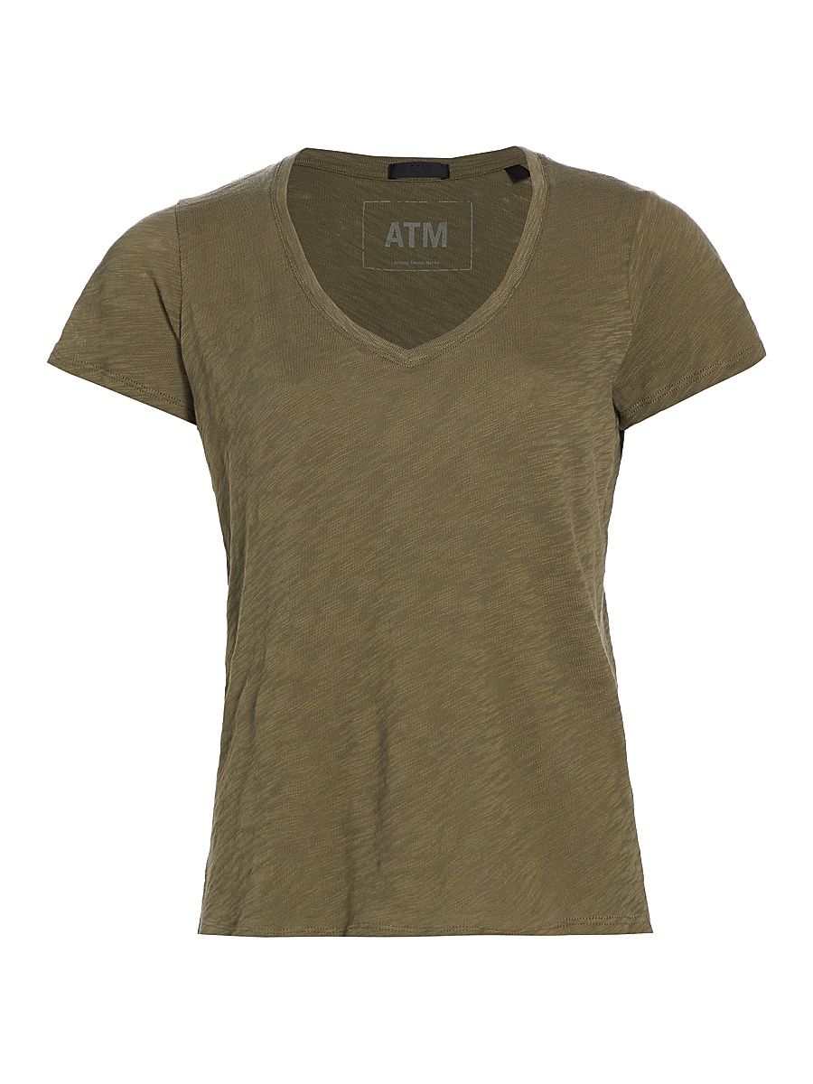 Women's Schoolboy V-Neck Tee - Army - Size Medium