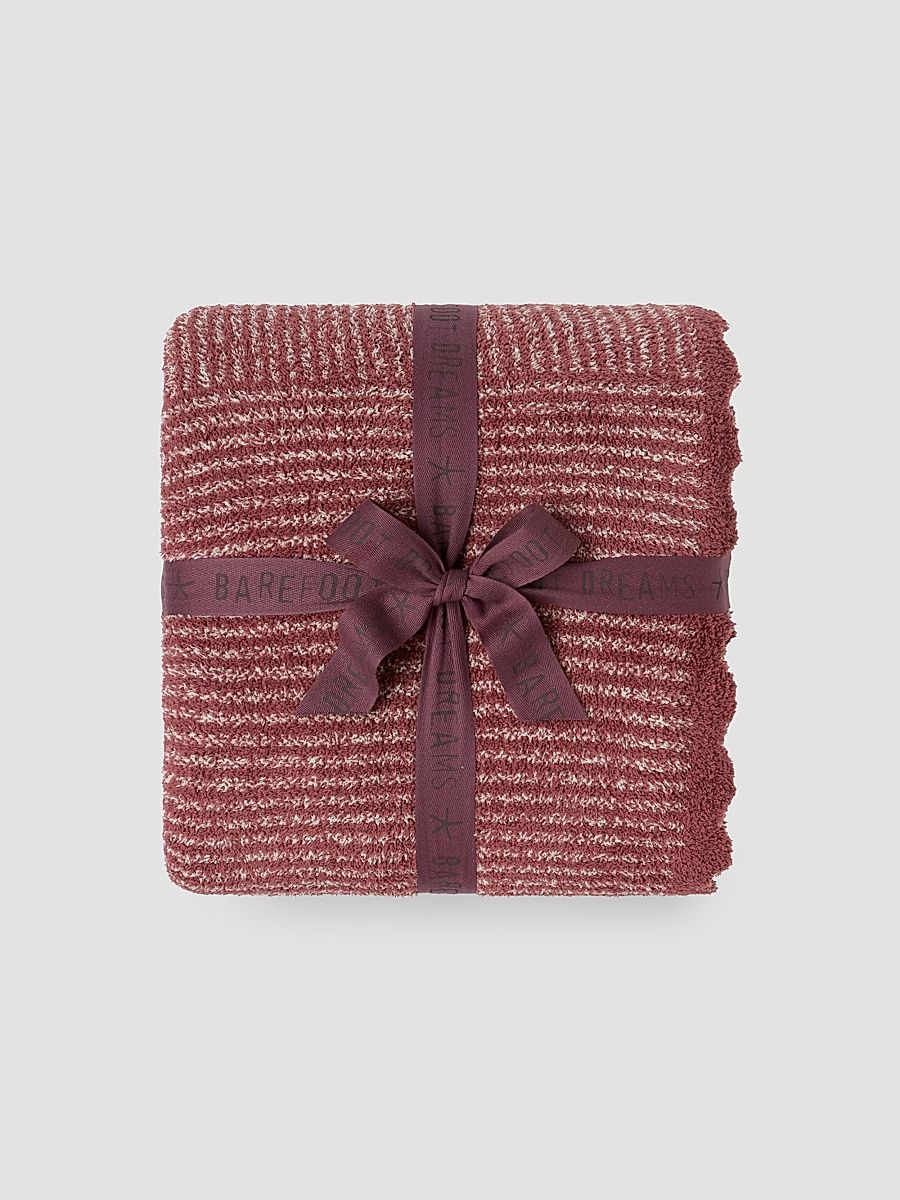 Barefoot Dreams CozyChic Scallop Stripe Throw Blanket - Canyon Rose Cream