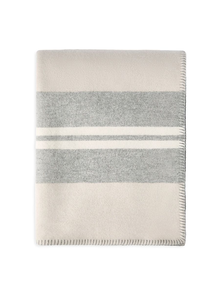 Cashmere Regimental Stripe Double Knit Throw - Dark Military