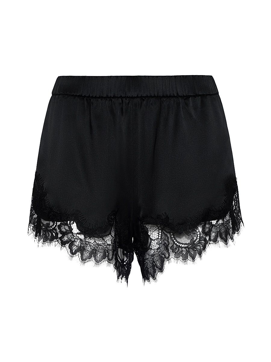 Women's Joy Lace-Trimmed Silk Shorts - Black - Size XXL