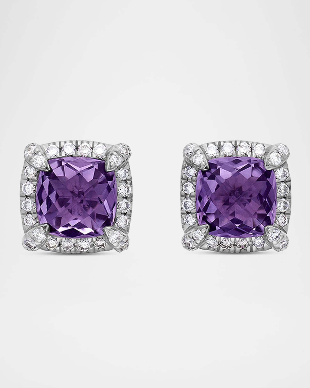 Chatelaine Pavé Bezel Stud Earrings with Gemstone and Diamonds in Silver, 5mm