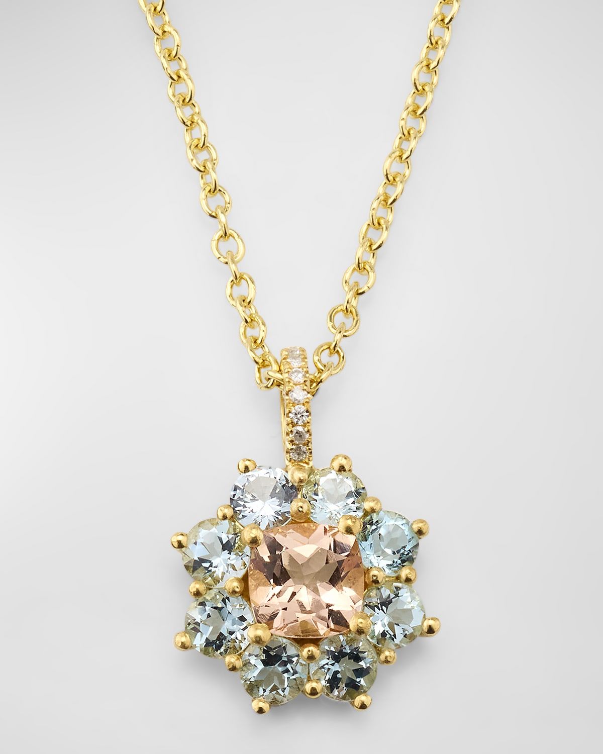 Small Aquamarine and Morganite Flower Pendant Necklace