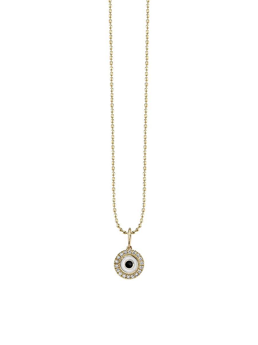 Women's 14K Yellow Gold, 0.06 TCW Diamond & Enamel Evil Eye Pendant Necklace - Gold