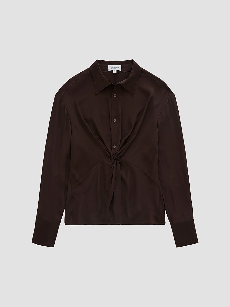 Women's Bel Ruched Silk-Blend Blouse - Burnt Umber - Size XS