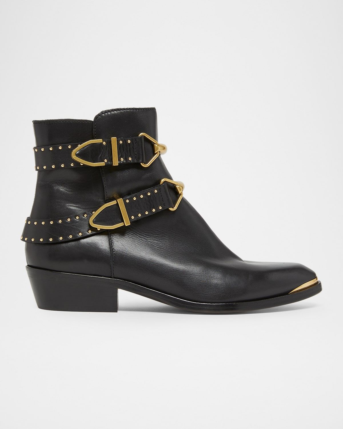 Zalya Studded Leather Buckle Ankle Boots