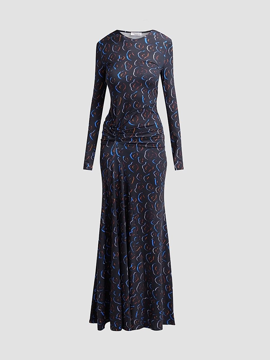 Women's Annie Printed Long-Sleeve Maxi Dress - Midnight Safari - Size XL