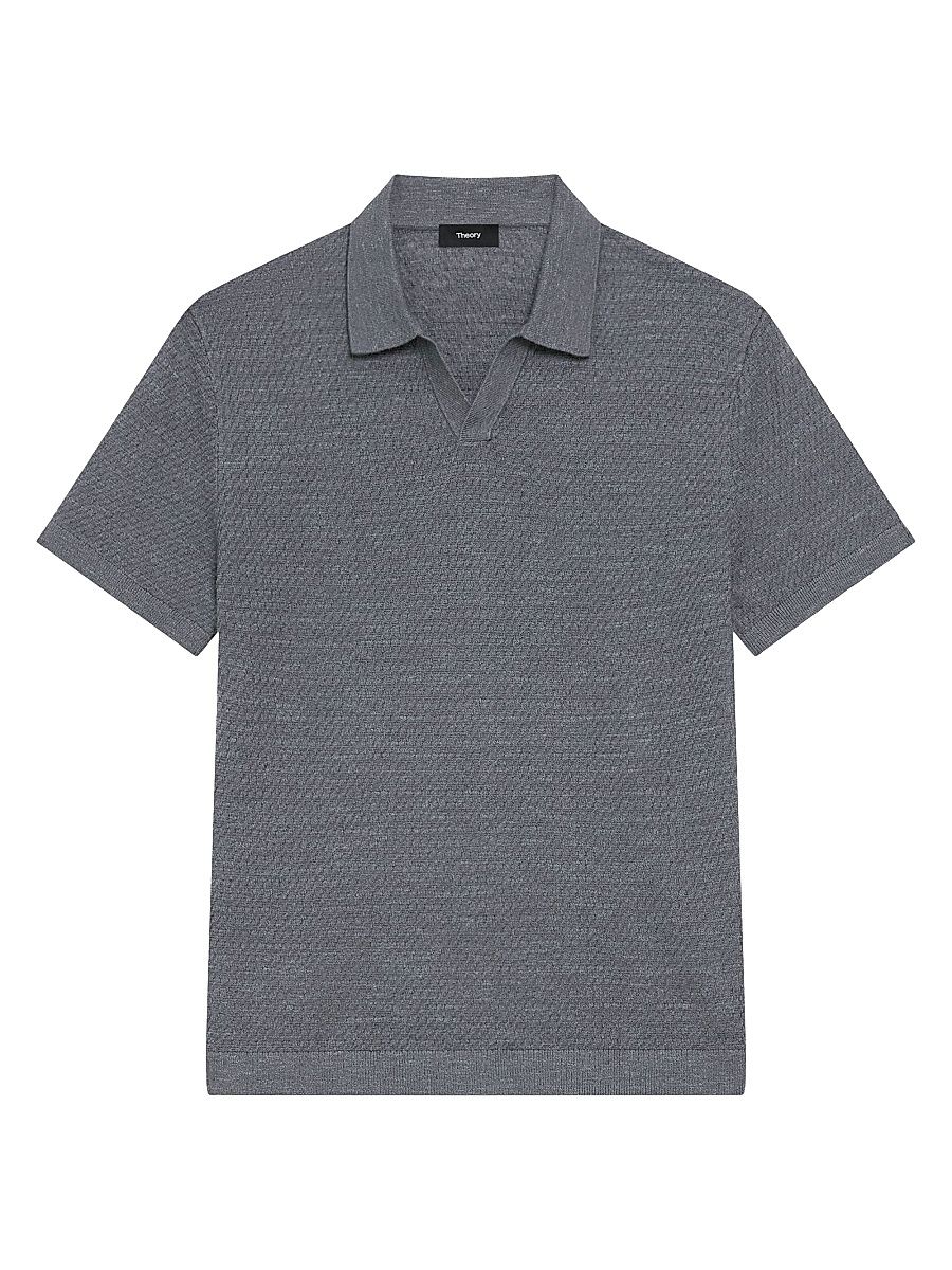 Men's Brenan Linen-Blend Polo Shirt - Carbon - Size XL