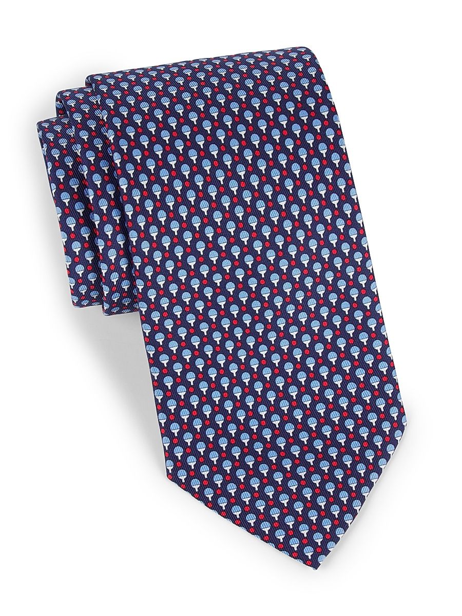 Men's Ping Pong Paddle Silk Tie - Navy Rosso