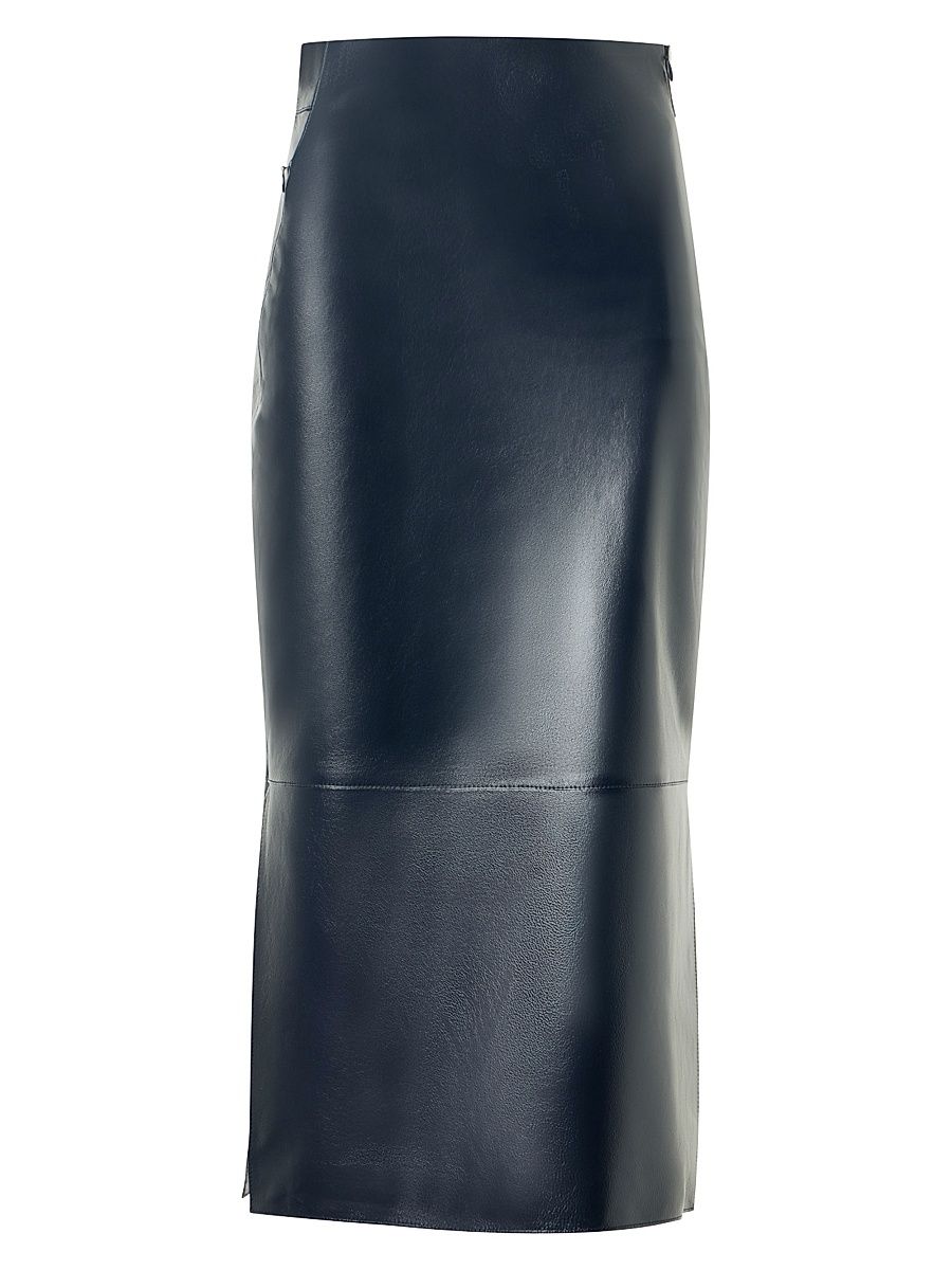 Women's Lacquered Nappa Leather Pencil Skirt - Navy - Size 14
